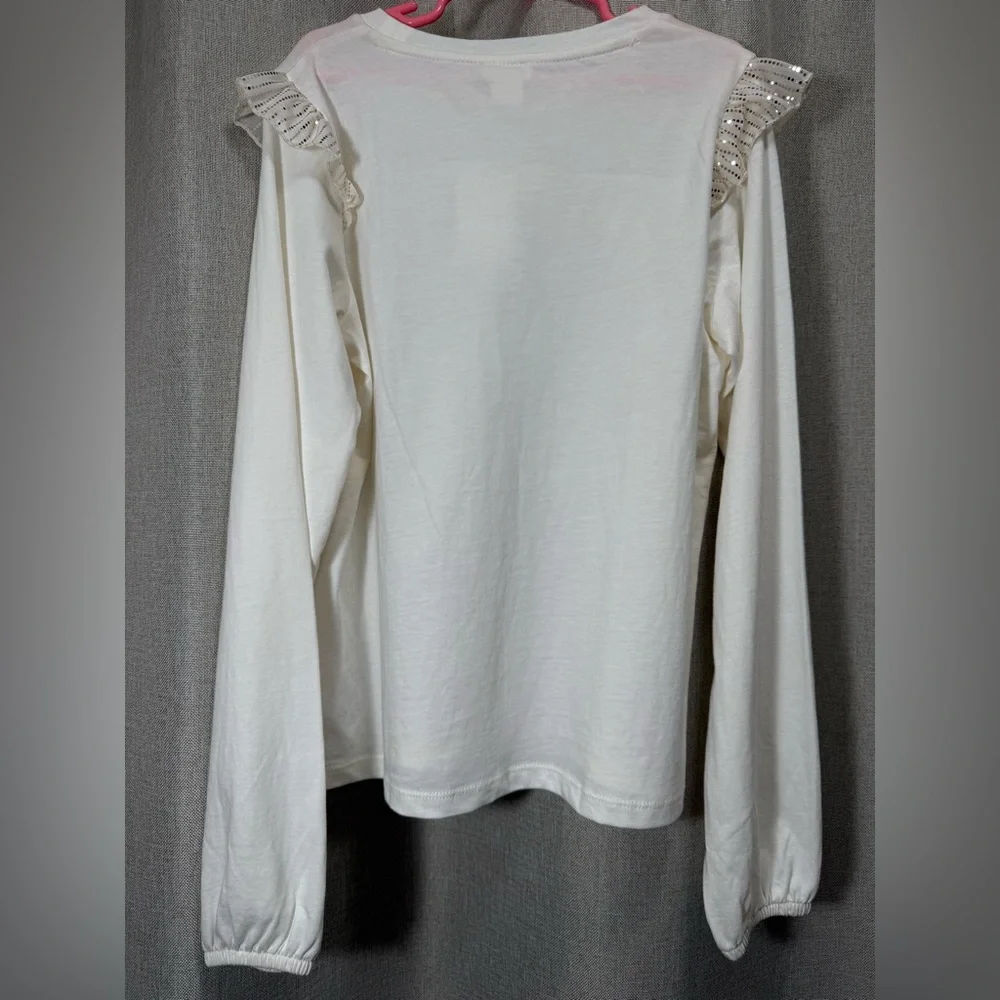 J. Crew Crewcuts Ruffle & Sequin Dots Long Sleeve Top Cotton Girls Sz L (10-11)